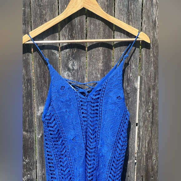 ASTR THE Label ROYAL Blue Floral Crochet Lace up Dress - Picture 8 of 9